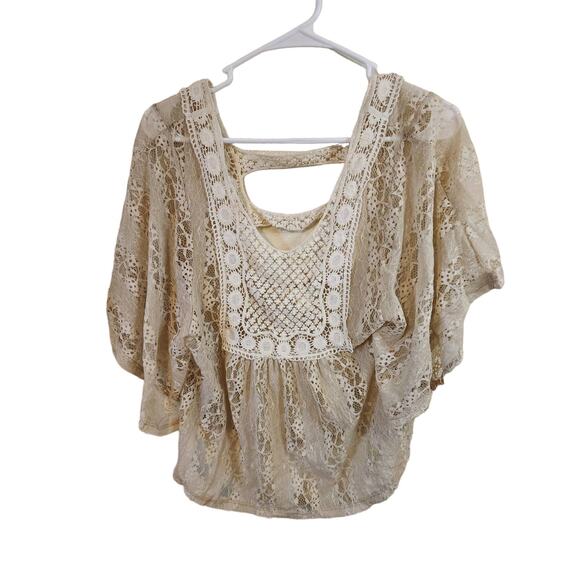 STARING AT STARS Cream Lace Crop Fairy Cottage Cape Top SZ MED - Picture 1 of 7